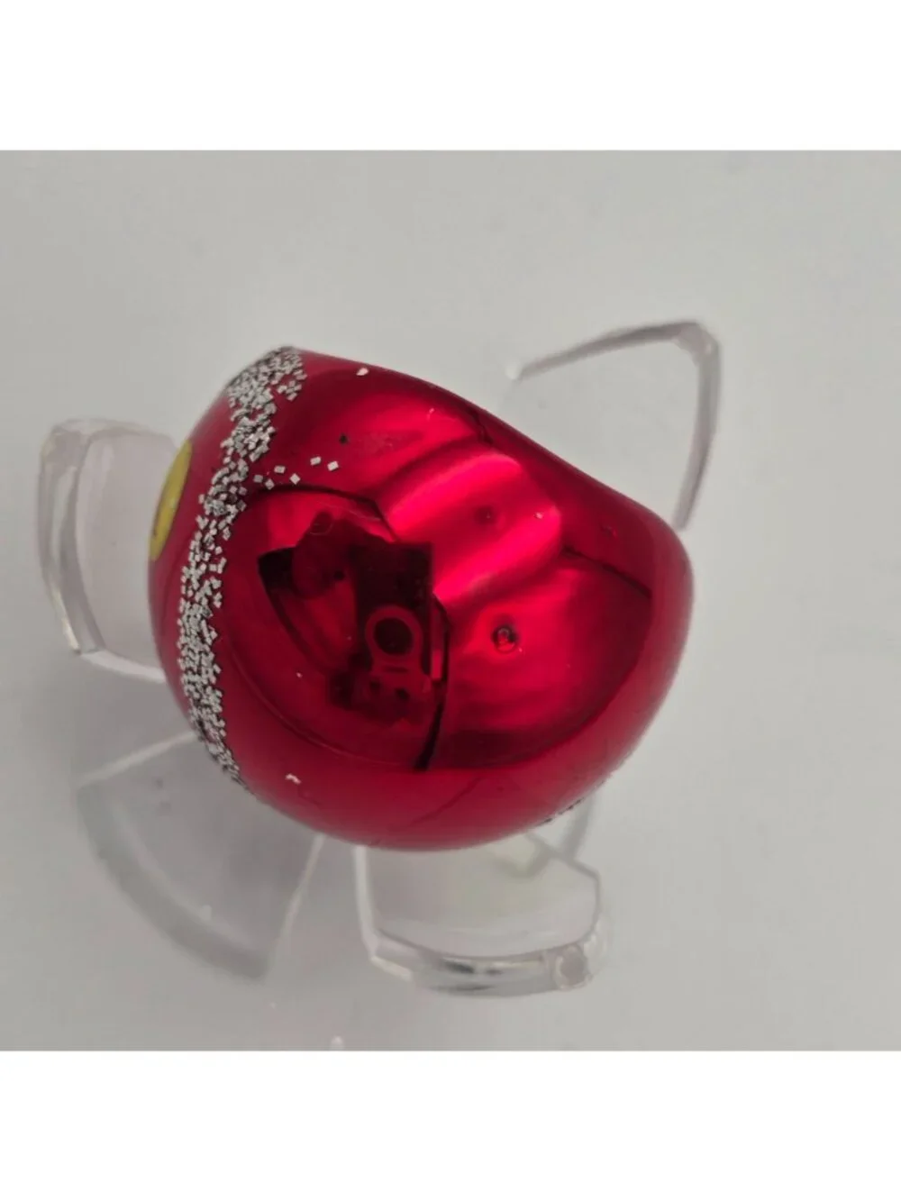 Reflector Mercury Glass Ornament Round Indent Red Silver Christmas 1.75